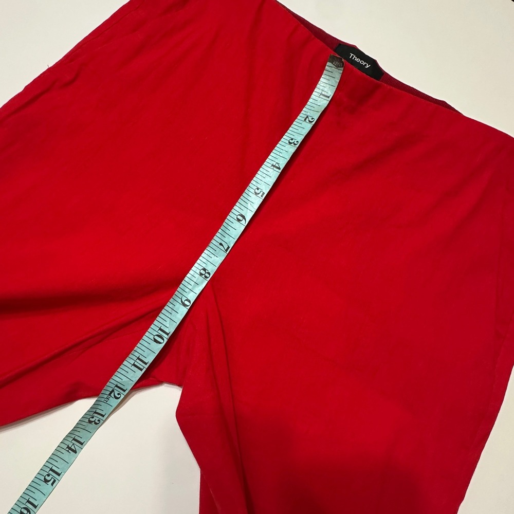 Theory Red Linen Blend Cigarette Pants Womens 2 Red Holiday Office Stretch Chic - Picture 11 of 12